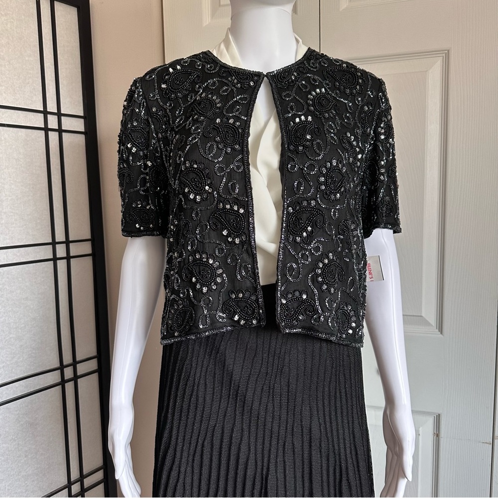 NWT Vintage Laurence Kazar Blazer Sequin Silk Beaded Beads Sequins Open Jacket M